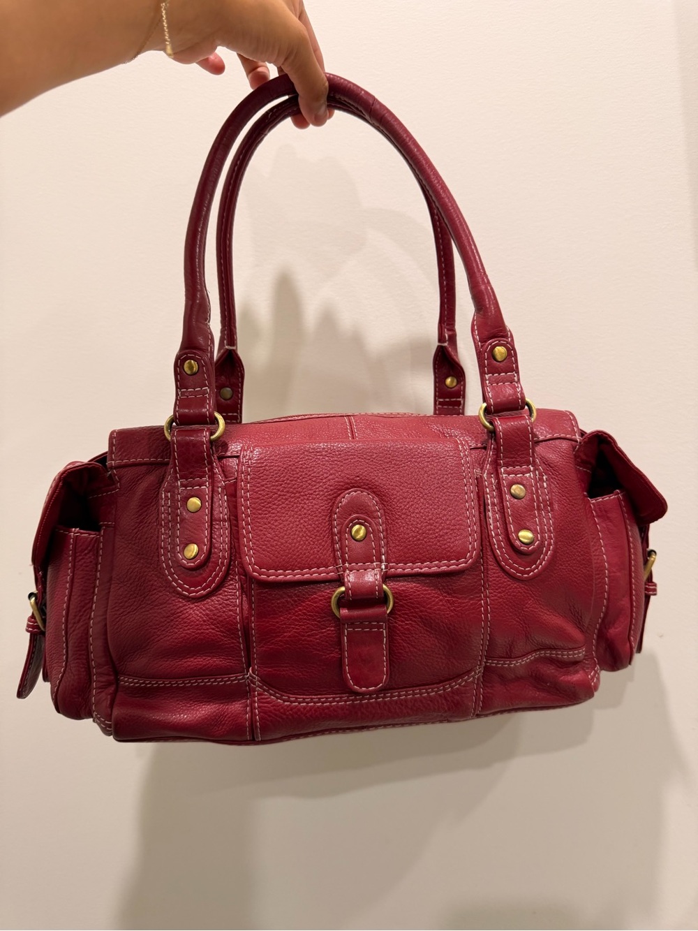 Structured Shoulder Satchel Bag in Burgundy